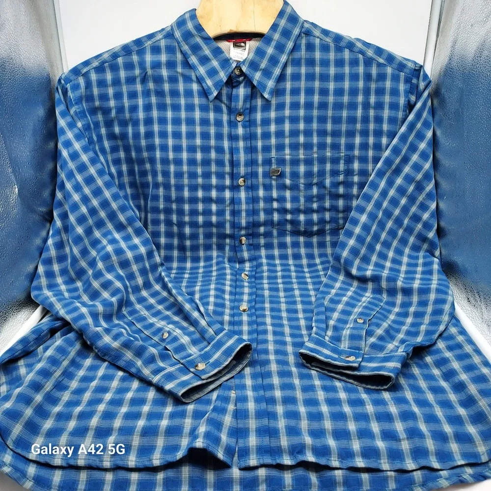 The‎ North Face Mens XXL Blue Plaid Short Sleeve Button Up Shirt Modal Blend